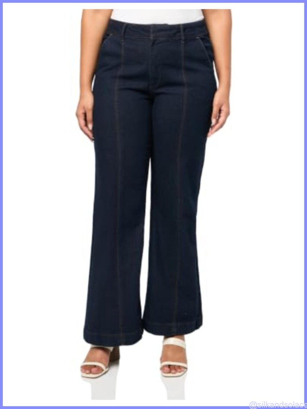 High Rise Flare Leg Denim Jeans Seamed Flat Front Zipper